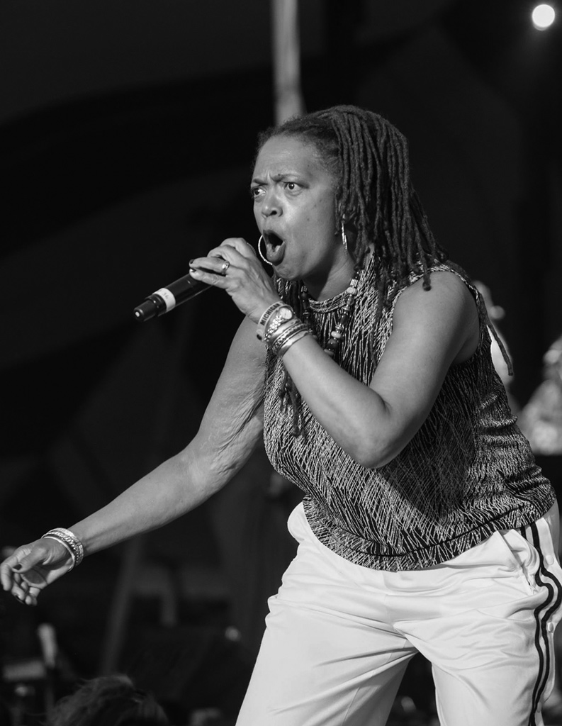 Judith Casselberry performing at the 2014 Michigan Womyn's Music Festival.  Photo by Desdemona Burgin